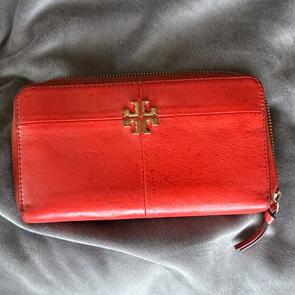 Tory Burch Red Wallet with Gold Logo